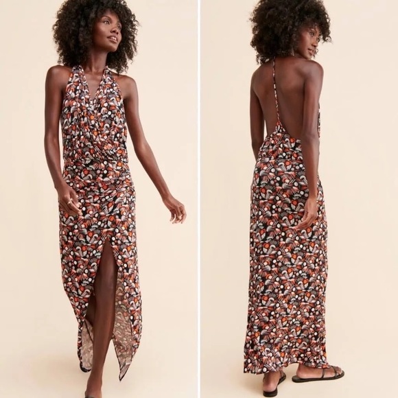Free People Dresses & Skirts - Free People Daria Wrap Dress with Open Back in black and orange